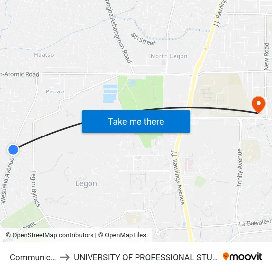 Communication to UNIVERSITY OF PROFESSIONAL STUDIES (UPSA) map