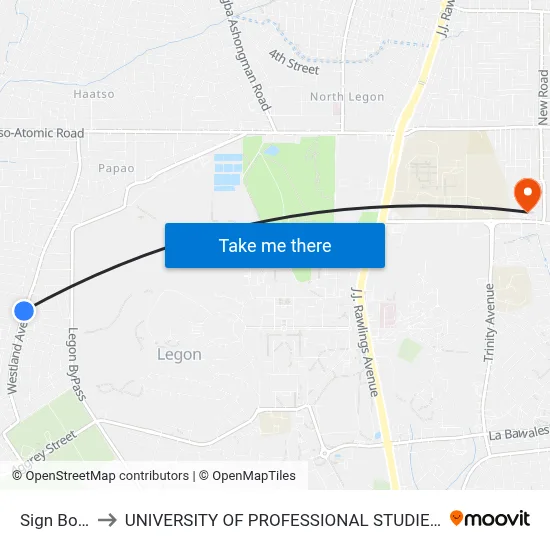 Sign Board to UNIVERSITY OF PROFESSIONAL STUDIES (UPSA) map