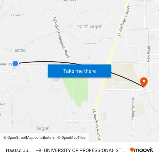 Haatso Junction to UNIVERSITY OF PROFESSIONAL STUDIES (UPSA) map