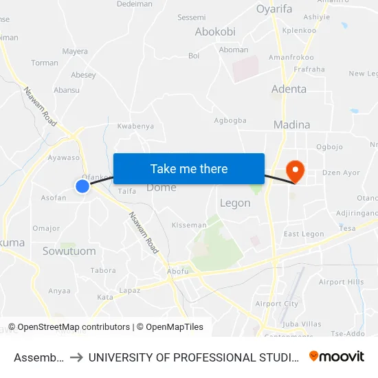 Assemblies to UNIVERSITY OF PROFESSIONAL STUDIES (UPSA) map