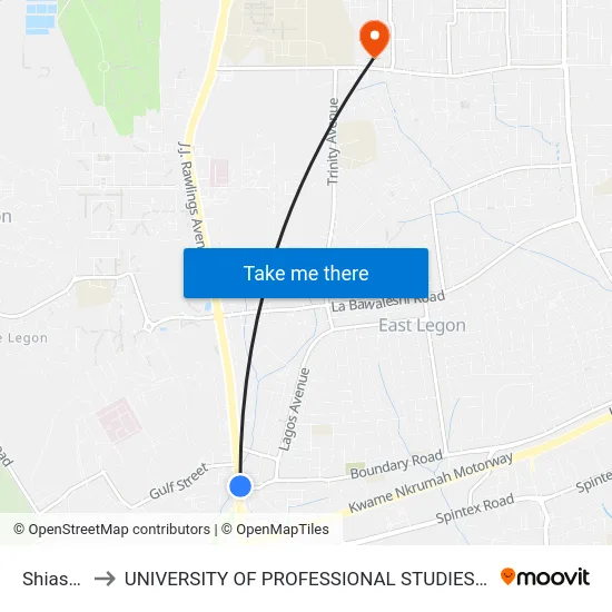 Shiashie to UNIVERSITY OF PROFESSIONAL STUDIES (UPSA) map
