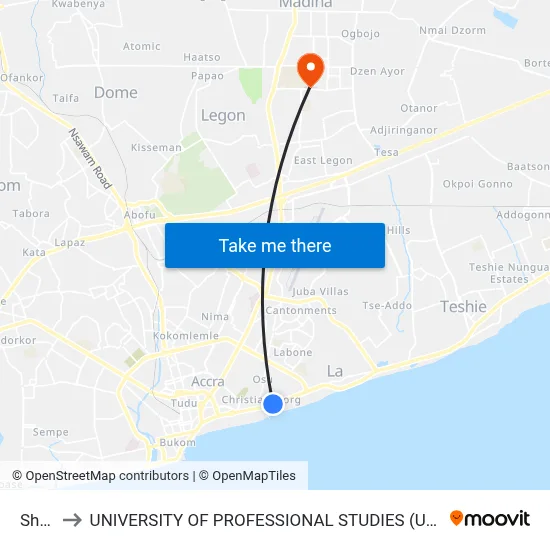 Shell to UNIVERSITY OF PROFESSIONAL STUDIES (UPSA) map