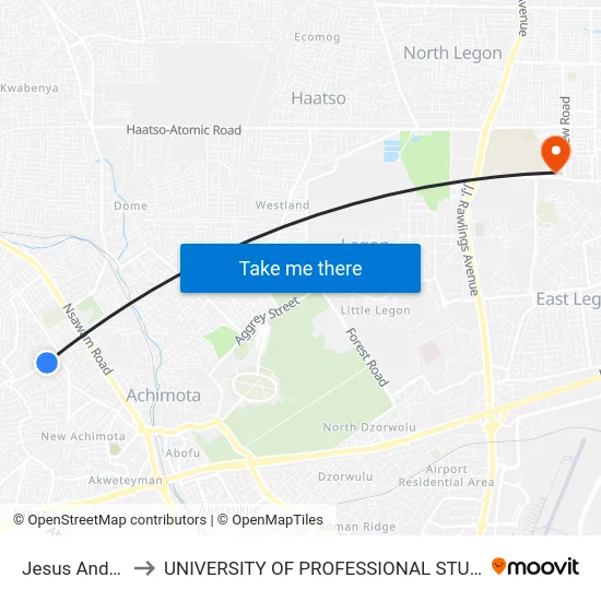 Jesus And Mary to UNIVERSITY OF PROFESSIONAL STUDIES (UPSA) map