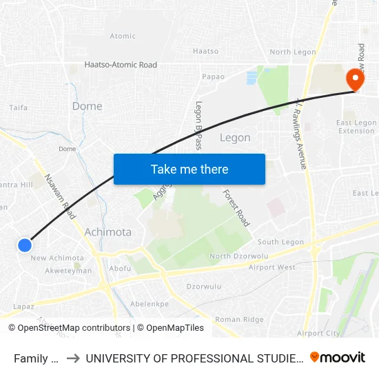 Family Life to UNIVERSITY OF PROFESSIONAL STUDIES (UPSA) map