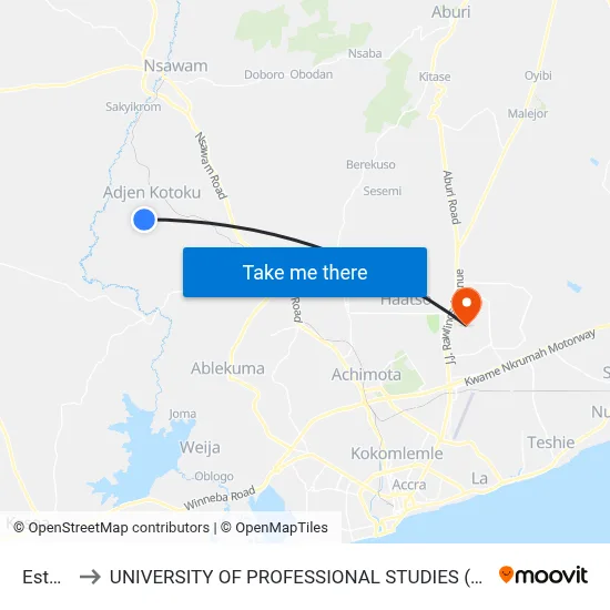 Estate to UNIVERSITY OF PROFESSIONAL STUDIES (UPSA) map