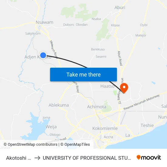 Akotoshi No.1 to UNIVERSITY OF PROFESSIONAL STUDIES (UPSA) map