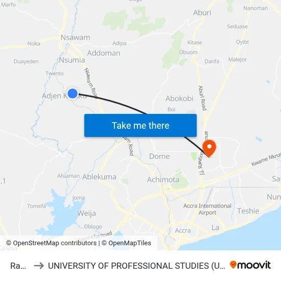 Rafiki to UNIVERSITY OF PROFESSIONAL STUDIES (UPSA) map
