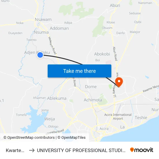 Kwarteman to UNIVERSITY OF PROFESSIONAL STUDIES (UPSA) map