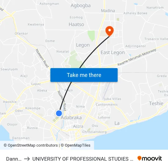 Dannex to UNIVERSITY OF PROFESSIONAL STUDIES (UPSA) map
