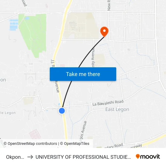Okponglo to UNIVERSITY OF PROFESSIONAL STUDIES (UPSA) map