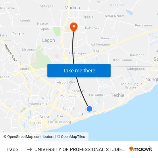 Trade Fair to UNIVERSITY OF PROFESSIONAL STUDIES (UPSA) map
