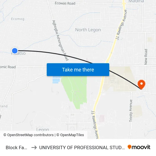 Block Factory to UNIVERSITY OF PROFESSIONAL STUDIES (UPSA) map