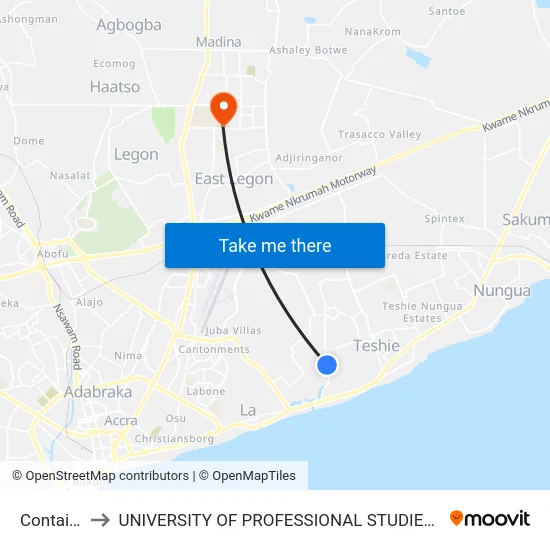Container to UNIVERSITY OF PROFESSIONAL STUDIES (UPSA) map