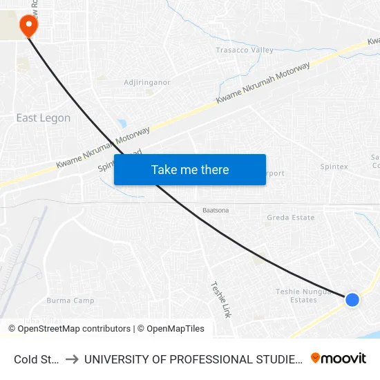 Cold Store to UNIVERSITY OF PROFESSIONAL STUDIES (UPSA) map