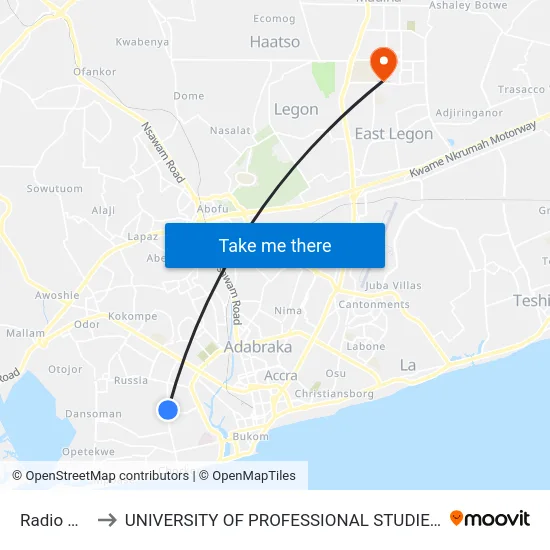 Radio Gold to UNIVERSITY OF PROFESSIONAL STUDIES (UPSA) map