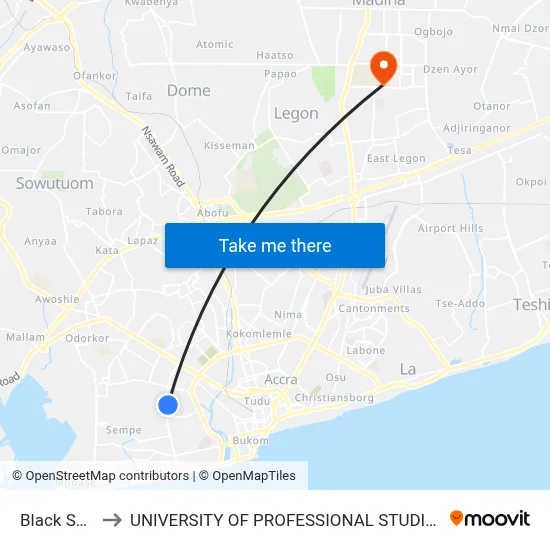Black Smith to UNIVERSITY OF PROFESSIONAL STUDIES (UPSA) map