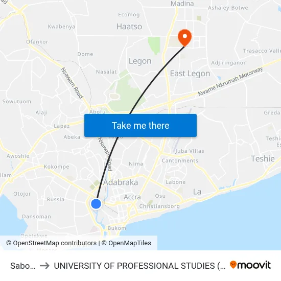 Sabolai to UNIVERSITY OF PROFESSIONAL STUDIES (UPSA) map