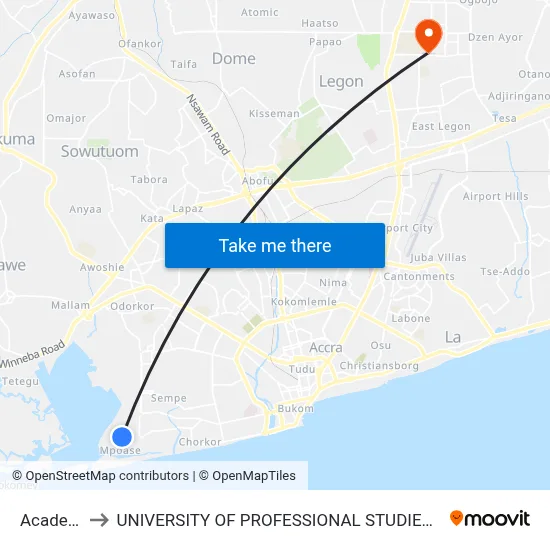 Academy to UNIVERSITY OF PROFESSIONAL STUDIES (UPSA) map