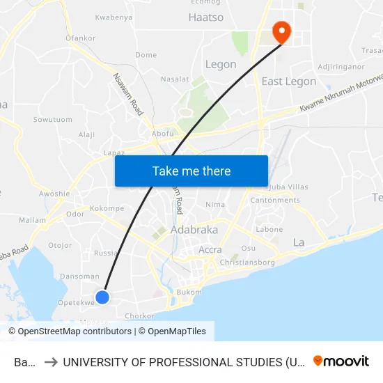 Bank to UNIVERSITY OF PROFESSIONAL STUDIES (UPSA) map