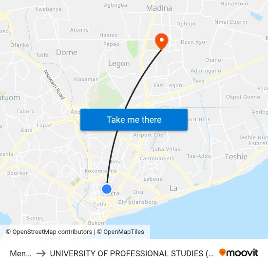 Mental to UNIVERSITY OF PROFESSIONAL STUDIES (UPSA) map