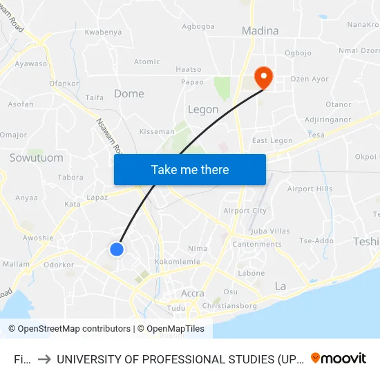 Fita to UNIVERSITY OF PROFESSIONAL STUDIES (UPSA) map
