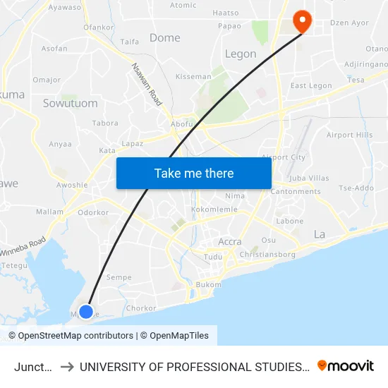 Junction to UNIVERSITY OF PROFESSIONAL STUDIES (UPSA) map