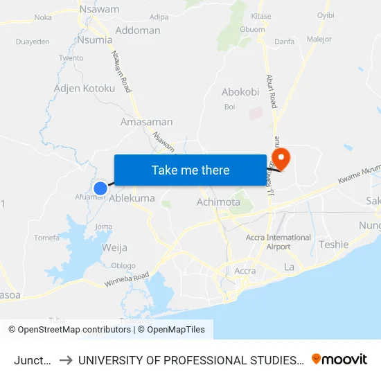 Junction to UNIVERSITY OF PROFESSIONAL STUDIES (UPSA) map