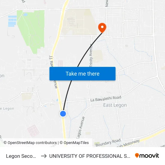 Legon Second Gate to UNIVERSITY OF PROFESSIONAL STUDIES (UPSA) map