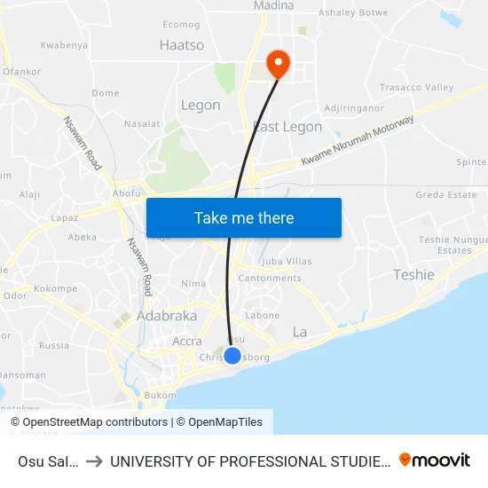 Osu Salem to UNIVERSITY OF PROFESSIONAL STUDIES (UPSA) map