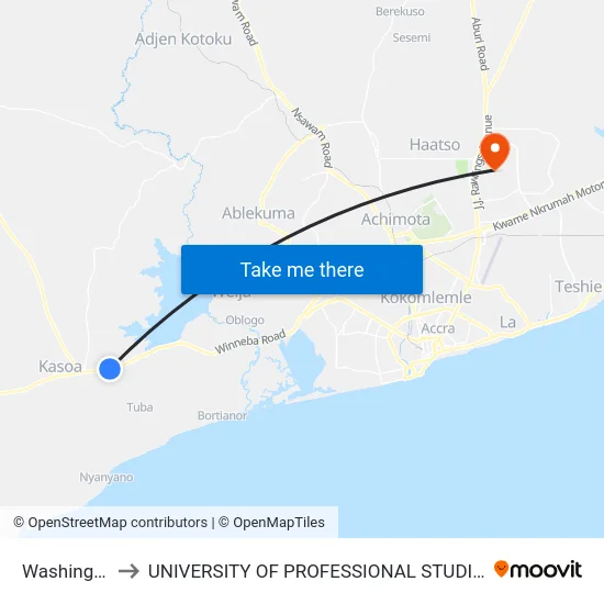 Washing Bay to UNIVERSITY OF PROFESSIONAL STUDIES (UPSA) map