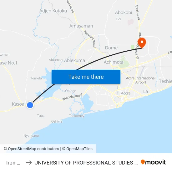 Iron City to UNIVERSITY OF PROFESSIONAL STUDIES (UPSA) map