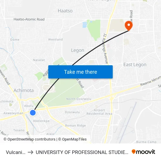 Vulcanizer to UNIVERSITY OF PROFESSIONAL STUDIES (UPSA) map