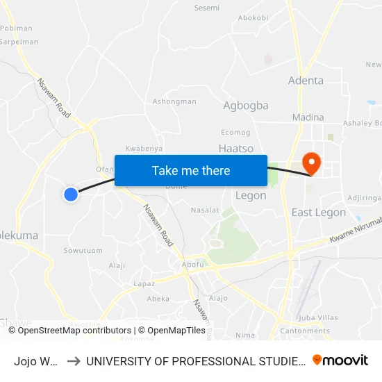 Jojo Water to UNIVERSITY OF PROFESSIONAL STUDIES (UPSA) map
