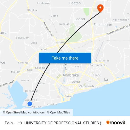 Point 6 to UNIVERSITY OF PROFESSIONAL STUDIES (UPSA) map