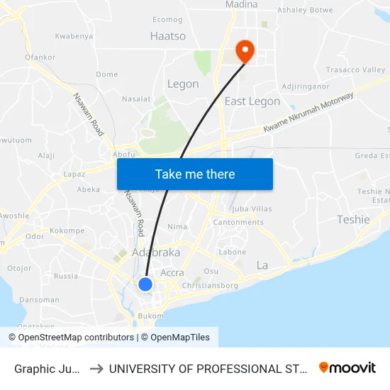 Graphic Junction to UNIVERSITY OF PROFESSIONAL STUDIES (UPSA) map
