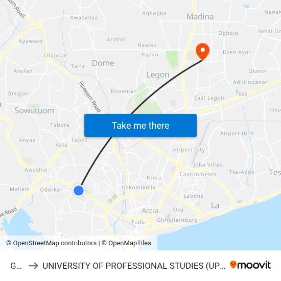 Goil to UNIVERSITY OF PROFESSIONAL STUDIES (UPSA) map