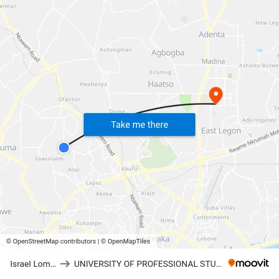 Israel Lomnava to UNIVERSITY OF PROFESSIONAL STUDIES (UPSA) map