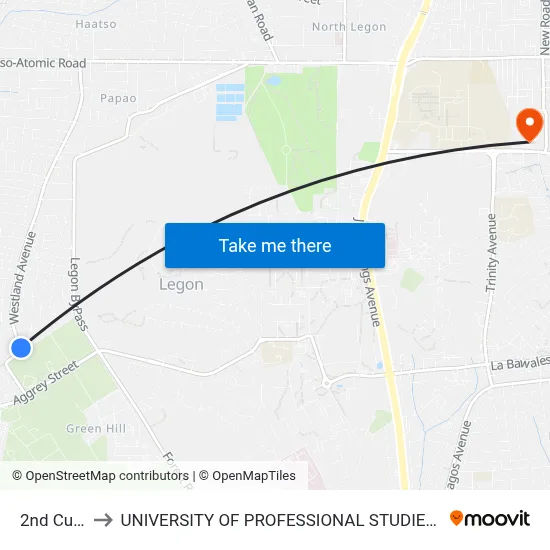 2nd Curve to UNIVERSITY OF PROFESSIONAL STUDIES (UPSA) map
