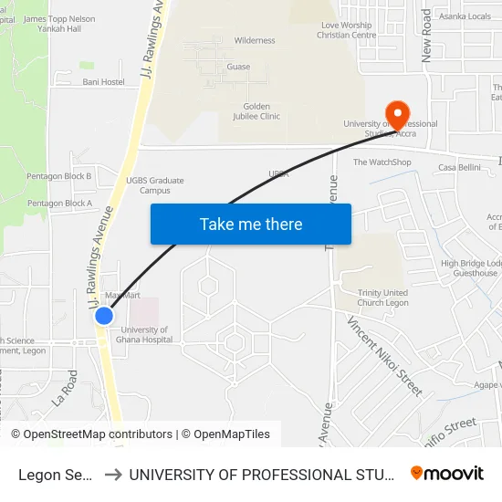 Legon Second to UNIVERSITY OF PROFESSIONAL STUDIES (UPSA) map