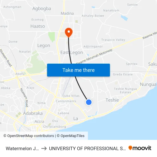 Watermelon Junction to UNIVERSITY OF PROFESSIONAL STUDIES (UPSA) map