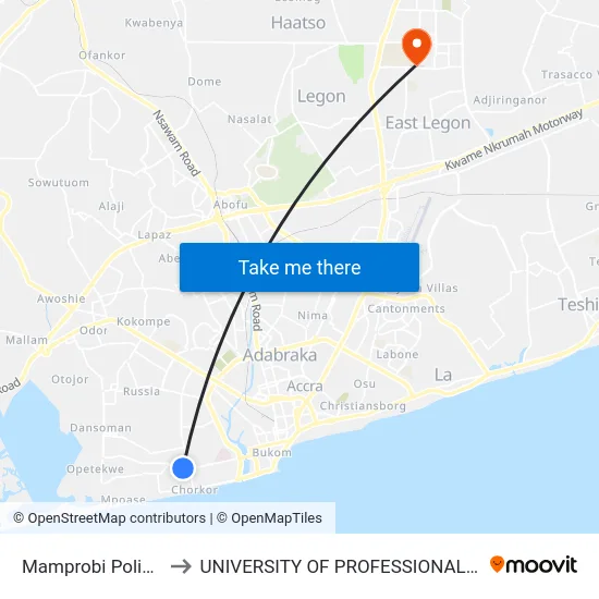 Mamprobi Police Station to UNIVERSITY OF PROFESSIONAL STUDIES (UPSA) map