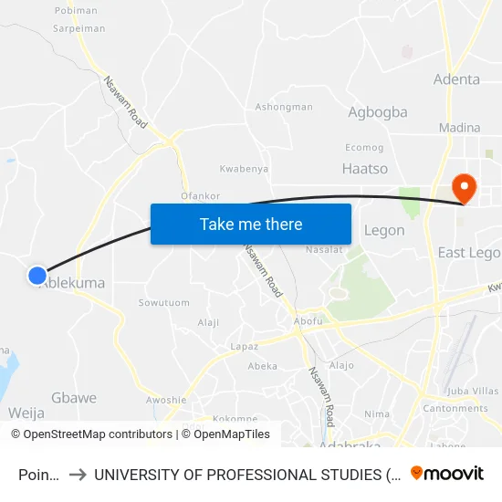 Point 5 to UNIVERSITY OF PROFESSIONAL STUDIES (UPSA) map