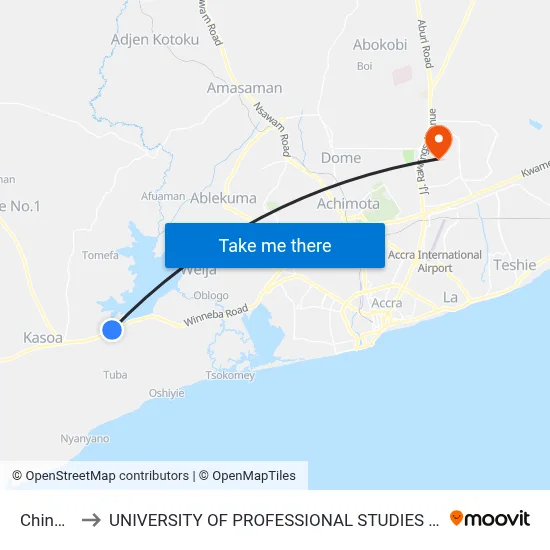 Chinese to UNIVERSITY OF PROFESSIONAL STUDIES (UPSA) map