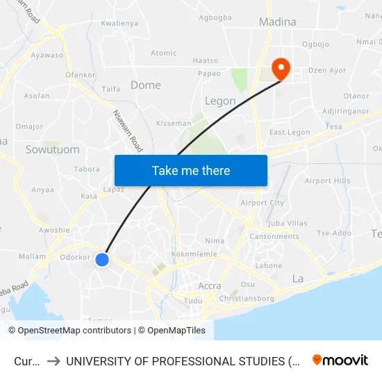 Curve to UNIVERSITY OF PROFESSIONAL STUDIES (UPSA) map