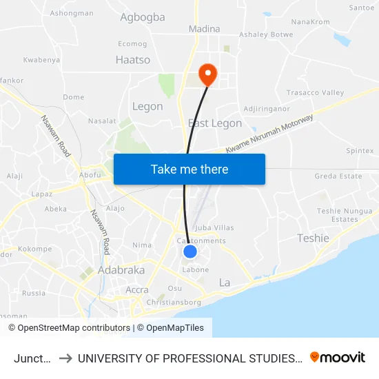 Junction to UNIVERSITY OF PROFESSIONAL STUDIES (UPSA) map