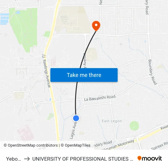 Yeboah to UNIVERSITY OF PROFESSIONAL STUDIES (UPSA) map