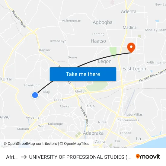 Africa to UNIVERSITY OF PROFESSIONAL STUDIES (UPSA) map