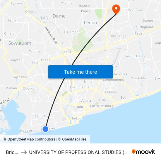 Bridge to UNIVERSITY OF PROFESSIONAL STUDIES (UPSA) map