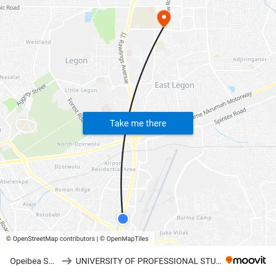 Opeibea Second to UNIVERSITY OF PROFESSIONAL STUDIES (UPSA) map