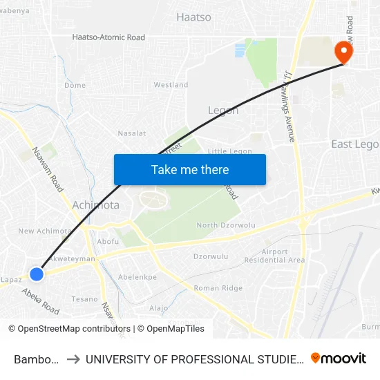 Bambolino to UNIVERSITY OF PROFESSIONAL STUDIES (UPSA) map